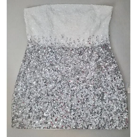 Retrofête White Silver Strapless Sequin Kameron Embellished Mini Dress XLarge